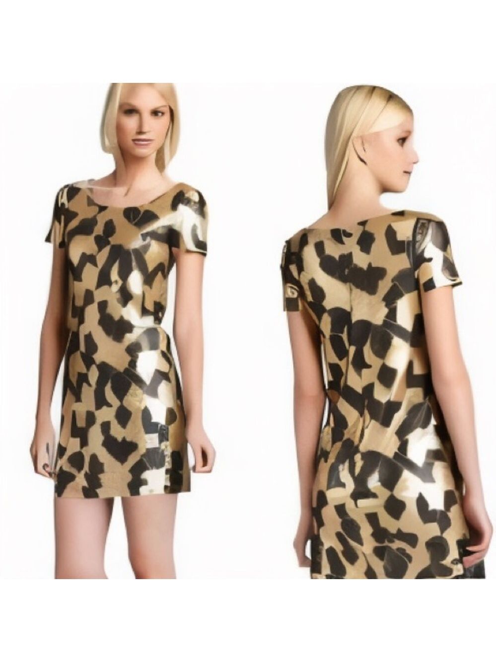 Rachel Zoe Sequin Mini Dress Blk Gold Animal Print Small